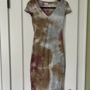 See You Monday Brown and Gray V-Neck Sheath Dress